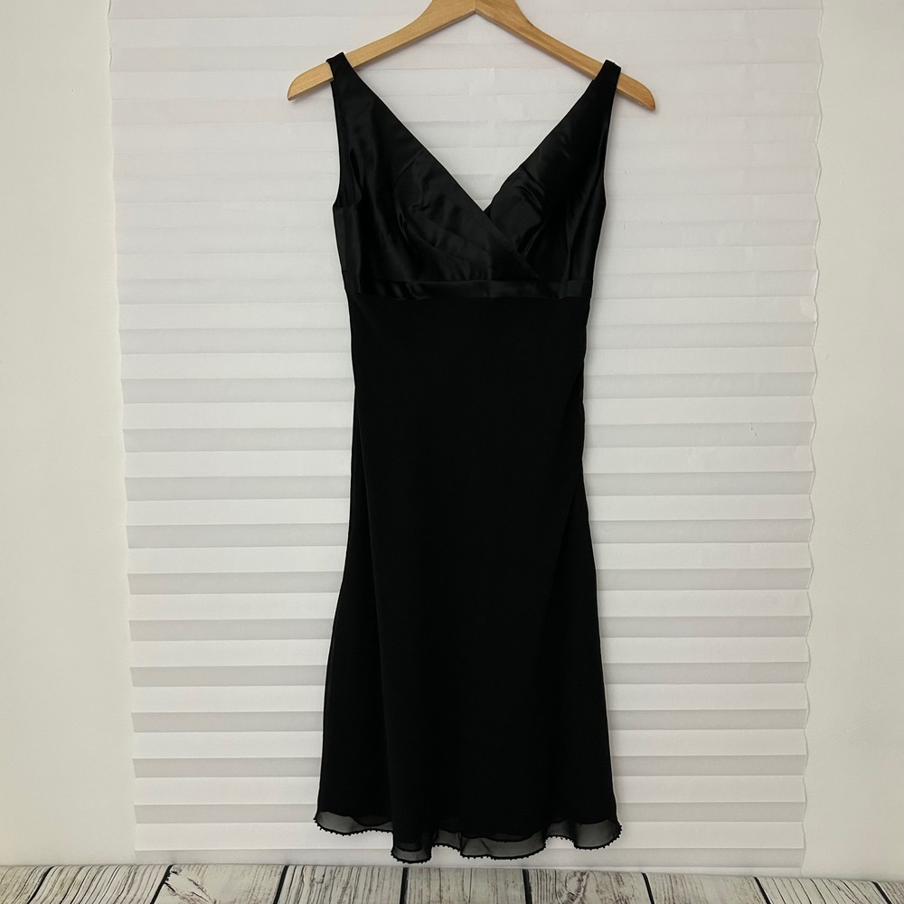 WhiteHouse Black Market Black Satin Chiffon Beaded Hem Y2K Babydoll Prom Dress 2